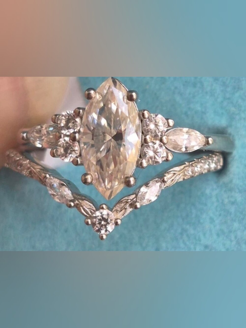 GRA CERTIFIED 2 Carat total* Marquise&Round Art Deco Bridal Ring set Size 6 US